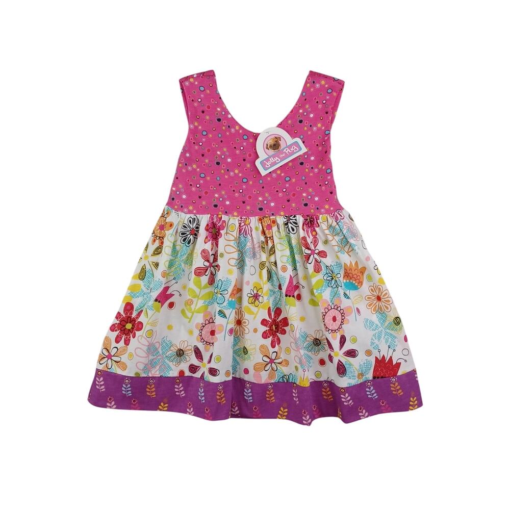 Jelly The‎ Pug Girls Floral Polka Dot Knit Dress A-line Sundress Size 2T Cotton